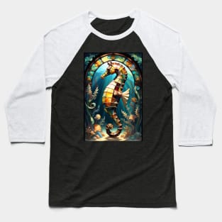 Stained Glass Sea Horse Baseball T-Shirt